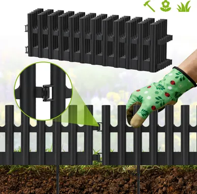 Produktbild von Faziango Plastik Rasenkante 6-teilig Set | 43x13 cm Hoch | Flexible Beetumrandung Garten | Witterungsbeständig Anthrazit | Inklusive 12 Erdnägeln 20 cm