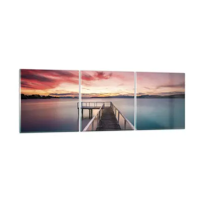 Produktbild von Bilder auf glas - 3 Teile - Brücke Rosa Himmel - 150x50cm - Glasbilder - Wandbilder - Bilder - zum Aufhängen bereit - Wanddekoration aus Glas - Glas Bilder - Wandbild auf Glas - GCA150x50-4795