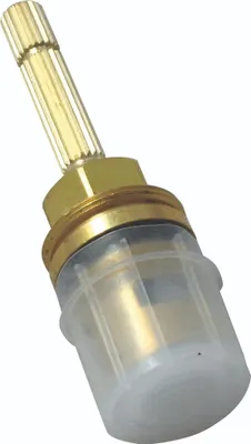 A close-up studio shot of a plumbing valve cartridge.