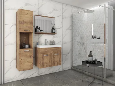 Obrázek produktu pro Koupelnová sestava s umyvadlem ZORAIDA - kaštan + baterie Economico
