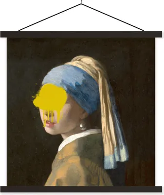 Produktbild von MuchoWow® Textilposter Mädchen mit Perlenohrring - Vermeer - Kunst 60x60 cm mit schwarzem Rahmen - Posteraufhänger