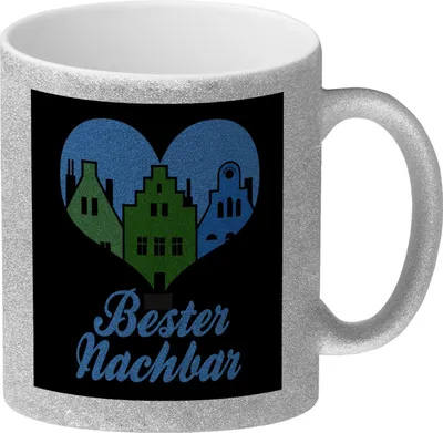 Produktbild von Nachbarschaft Glitzer-Kaffeebecher mit Spruch Bester Nachbar