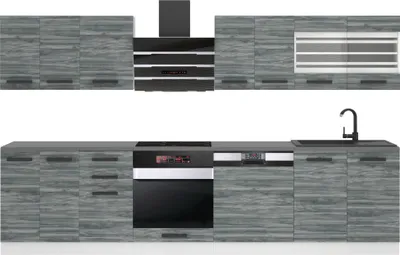 Immagine prodotto di Belini blocco cucina Lucy - mobili da cucina 300 cm cucina componibile completamente attrezzata senza elettrodomestici con pensili e basi, senza piani di lavoro, Glamour Wood
