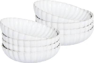 Produktbild von BELIANI Suppenteller 8er Set Cremeweiß Steinzeug u. Kaolin Rund Geriffelt Handgefertigt Retro Schüssel Geschirr Essgeschirr Küche Esszimmer