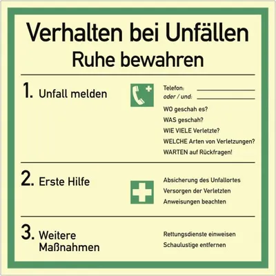 Produktbild von Dreifke® Aufkleber Verhalten bei Unfällen ISO 7010, Folie, langnachleuchtend,...