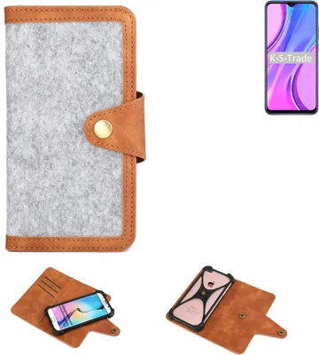 Produktbild von K-S-Trade Handyhülle kompatibel mit Xiaomi Redmi 9 Schutzhülle Filz-Hülle Kunst-Leder hellgrau braun (1x)