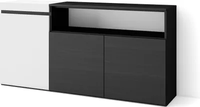 Produktbild von Sideboard, Highboard, 150x35x75cm, 3 Türen, Wohnzimmer, Küche, Weiß und Schwarz