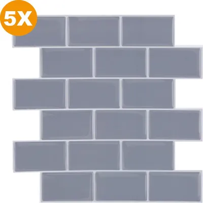 Image de Happyment 3D Carreau mural gris moderne - 5 pièces - Autocollants muraux - Carrelage - Panneaux muraux - Papier peint adhésif - Cuisine & salle de bains