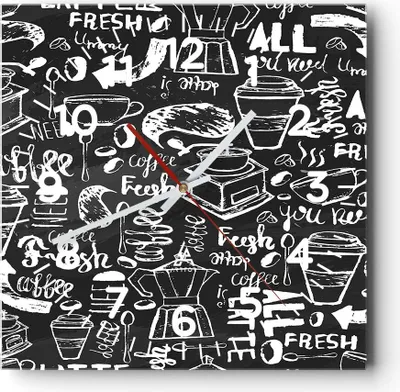 Produktbild von Wanduhr - Quadrat - Glasuhr - Graffiti modern - 30x30cm - Schleichendes Uhrwerk - Lautlos - zum Aufhängen bereit - Dekoration Modern - Wanddekoration aus Glas - C4AC30x30-3788