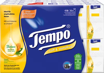 Produktbild von Tempo Wischtücher - Taschentücher Soft & Sensitive 36 Stück