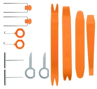 Immagine prodotto di Set da 12 pezzi per smontare tappezzeria o elementi interni auto, Techstar® D0087, plastica, arancione