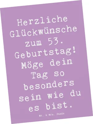 Produktbild von Mr. & Mrs. Panda Postkarte Spruch 53. Geburtstag - Lavendeltraum - Geschenk, einzigartige Geschenke, herzliche Wünsche, Alter, Grußkarte, Jubilar, bildkarte, Meilenstein