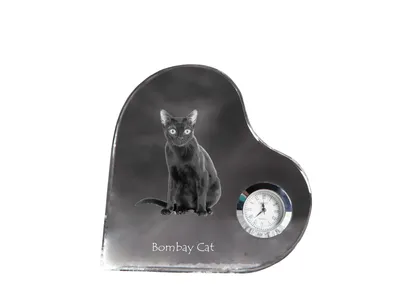 Produktbild von Bombay-Katze - Kristalluhr mit Katzenbild, Herzregal-Uhr, personalisierte Standuhr von Art-Dog.
