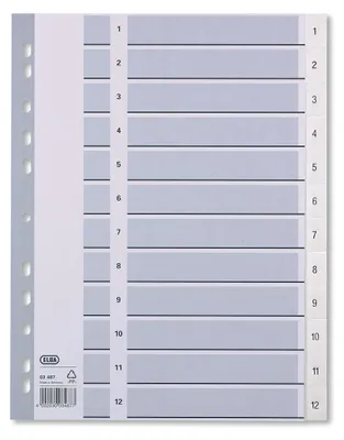Immagine prodotto di Cartelle di plastica ELBA, numeri, DIN A4, bianco, 12 pezzi