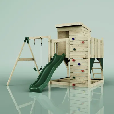 Produktbild von OutdoorToys Spielturm Alma aus Holz in Grün Dunkelgrün, mit Kinderschaukel