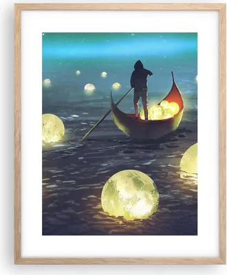 Produktbild von Gerahmtes Poster - Rahmen in heller Eiche - Boot Wasser Märchen - 40x50 cm - Wand Bild - Wanddeko - Wandbilder - Wandposter - Bilderrahmen - Bilder - Kunstdruck - Wandbild - P2NPA40x50-4002
