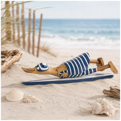 Produktbild von Dekoente Wellenquak Willi aus Holz 30 cm Surfbrett Ente maritime Dekofigur