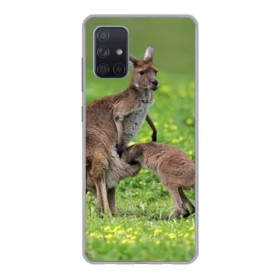 Produktbild von MuchoWow® Handyhülle Schutzhülle Hülle für Samsung Galaxy A51 Känguru - Blumen - Jung Silikon Softcase Handy Hülle - Schutzabdeckung