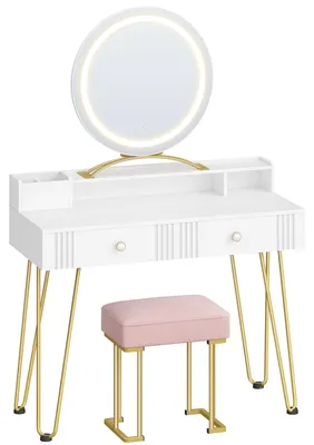 Imagen del producto de Tocador - Mesa de maquillaje con espejo - 3 cajones - Iluminación - Blanco - Sin taburete