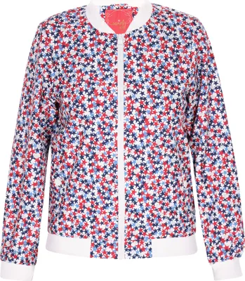 Produktbild von Damen Bomberjacke Rot mit geometrischem Muster, reguläre Passform, Größe L
