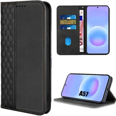 Image de Coque pour Samsung Galaxy A57 5G, Protection Cuir Synthétique Antichoc Motif Mosaïque - Noir