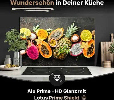 Produktbild von Spritzschutz Küchenrückwand aus Aluminiumverbund Glanz - 3mm - 100x60 cm  - Tropische Früchte