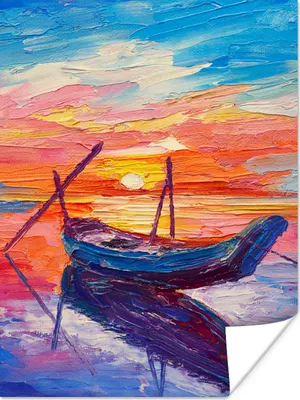 Produktbild von MuchoWow® Poster Malerei - Boot - Ölfarbe - Wasser 60x80 cm - Schlafzimmer Dekoration