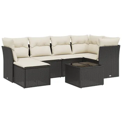 Produktbild von vidaXL 7-tlg. Garten-Sofagarnitur mit Kissen Schwarz Poly Rattan