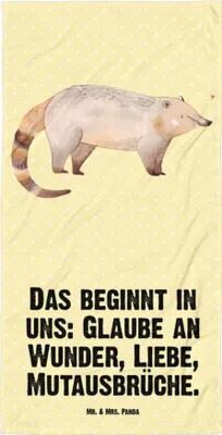 Produktbild von Mr. & Mrs. Panda Handtuch Nasenbär - Gelb Pastell - Geschenk, Bär, Badehandtuch, Duschtuch, Nasenbären, Rüsselbär, Lustige Sprüche, Strandlaken, Strandtuch, Großes