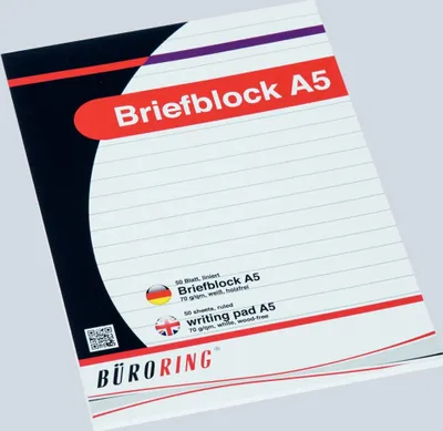 Produktbild von Büroring Briefblock, DIN A5, 50 Blatt, liniert, holzfrei, weiß, 70g/qm