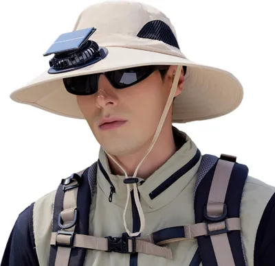 Produktbild von Fächerhut, breitkrempiger Outdoor-Hut mit Fächerdesign, atmungsaktives Mesh, 3-Gang-Geschwindigkeitsverstellung, Wander-, Rad- und Angelhut