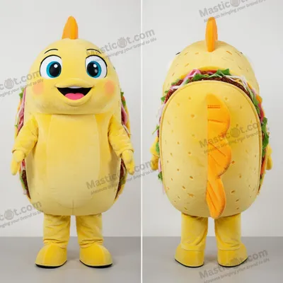 Produktbild von Fröhliches MASTICOT Fisch-Taco-Maskottchen in Zitronengelb