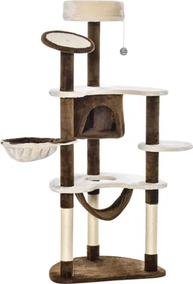 Obrázok produktu pre Škrabadlo Xxl S Jaskyňou A Hojdacou Sieťou Cat Cave & Hammock Viacúrovňové Centrum Pre Mačky Tree Multi-Activity, Plyšové, Hnedé, 213X91X122Cm