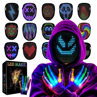 LED-Maske & Handschuhe, aufladbar, Gestensteuerung, für Erwachsene