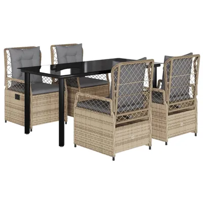 Immagine prodotto di vidaXL set da pranzo da giardino 5 pezzi con cuscini Beige poly rattan