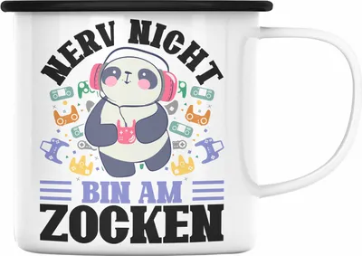 Produktbild von Trendation - Zocker Emaille Tasse Geschenk Nerv Nicht Bin Am Zocken Gamer Geschenkidee Lustiger Spruch Gaming (Schwarz)