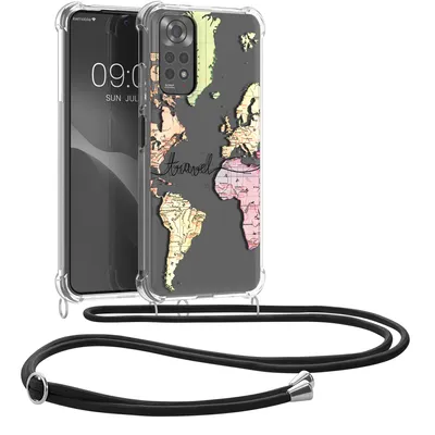 Obrázek produktu pro kwmobile Pouzdro na náhrdelník kompatibilní s pouzdrem Xiaomi Redmi Note 11 / Note 11S - Silikonový kryt s řetízkem na mobilní telefon - černý vícebarevný průhledný cestovní kryt
