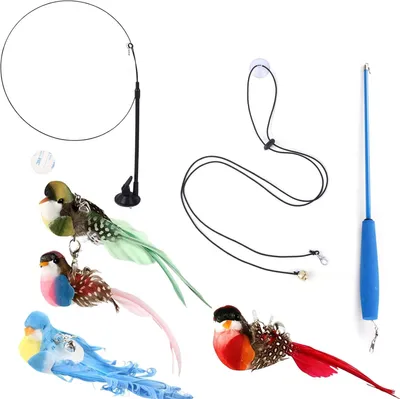 Produktbild von Katzenspielzeug 9 Stück, Vogel Angel mit Glocke, 6 Ersatzvögel, Saugnapf, für Katzen