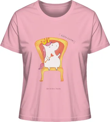 Produktbild von Mr. & Mrs. Panda Oberteil Damen Einhorn König Größe L - Baumwolle Pink - Geschenk, T-Shirt, Kurzarmshirt, Unicorn, Prinzessin, Präsident, Bundeskanzler, shirt, Baumwoll