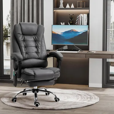 Image de Chaise de bureau avec fonction massage, chaise de bureau ergonomique, revêtement en microfibre, bleu | 65 x 70 x 119 cm | 20 kg | réglable en hauteur