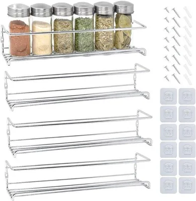 Obrázek produktu pro Joejis 4-patrový stojan na kořenky do kuchyně 29 cm - Stojan na kořenky na zeď - Stojan na bylinky - Bez vrtání a šroubování - Kuchyňský stojan na zeď - Chrom