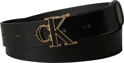 Imagen del producto de Calvin Klein, cinturón para mujer, modelo LV04F7073G, hebilla redonda con el logo "Ck", 30 mm, color negro