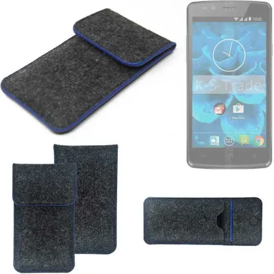 Produktbild von K-S-Trade Handy-Hülle Schutz-Hülle kompatibel mit Qilive Q4 5.0 Filztasche Pouch Tasche Case Sleeve Filzhülle dunkelgrau, blauer Rand