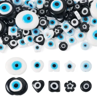 74 böse-Auge-Glasperlen, Herz/Blumen, 7-21 mm, für DIY-Schmuck