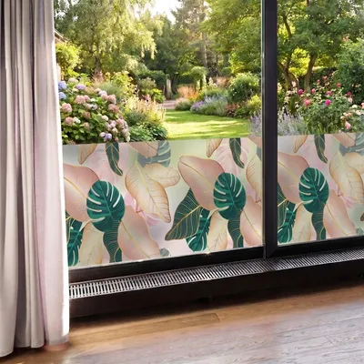 Obrázek produktu pro Fólie na ochranu soukromí – Tropické listy – Samolepka na okna a sprchové dveře – 40 x 100 cm