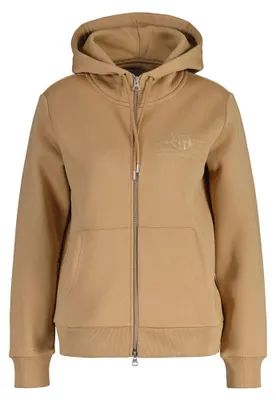 Productafbeelding van Gant Reg Tonal Shield fleecejas met rits, beige, bruin, dames, maat S