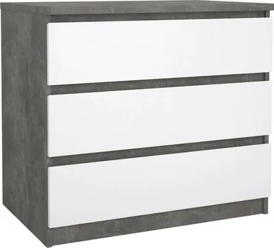 Produktbild von Kommode Artic, Mehrzweckkommode, Schlafzimmerkommode, Schrank mit Schubladen, 77x50 h70 cm, Zement und Glänzendes Weiß