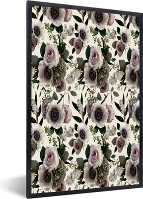 Produktbild von MuchoWow® MuchoWow® Gerahmtes Poster Blumen - Rosen - Blätter 40x60 cm - Poster mit zchwarzem Bilderrahmen - Papierdruck - Wandbilder