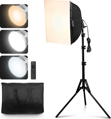 Produktbild von VEVOR Softbox-Set, 400 x 400 mm, professionelles Fotostudio-Set, 3000–6500 K einstellbare Farbtemperatur, Stativ, Studiolicht für Fotografie, Videoaufzeichnung, Live-Übertragung