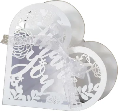 Produktbild von 50pcs Herzform Hochzeit Süßigkeiten Boxen, Luxus Lase Cut Party Hochzeit Gunst Band Süßigkeiten Boxen Geschenk Box Tischdekorationen